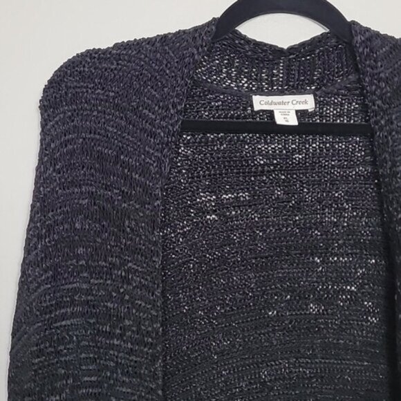 Y2K Coldwater Creek Open Knit Cardigan Bolero Size XL Black Goth Fairy Grunge - Picture 2 of 14